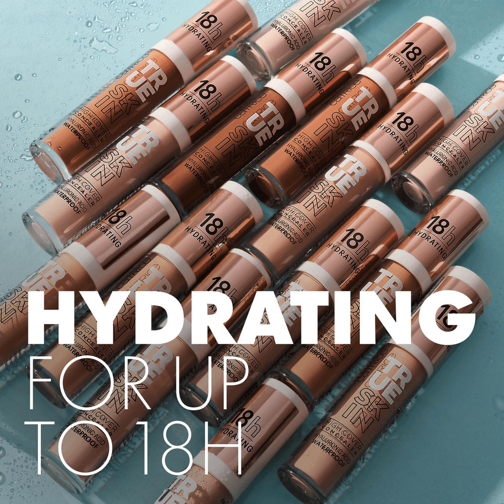 Catrice True Skin High Cover Concealer features hyaluronic acid for hydration up to 18 hours.