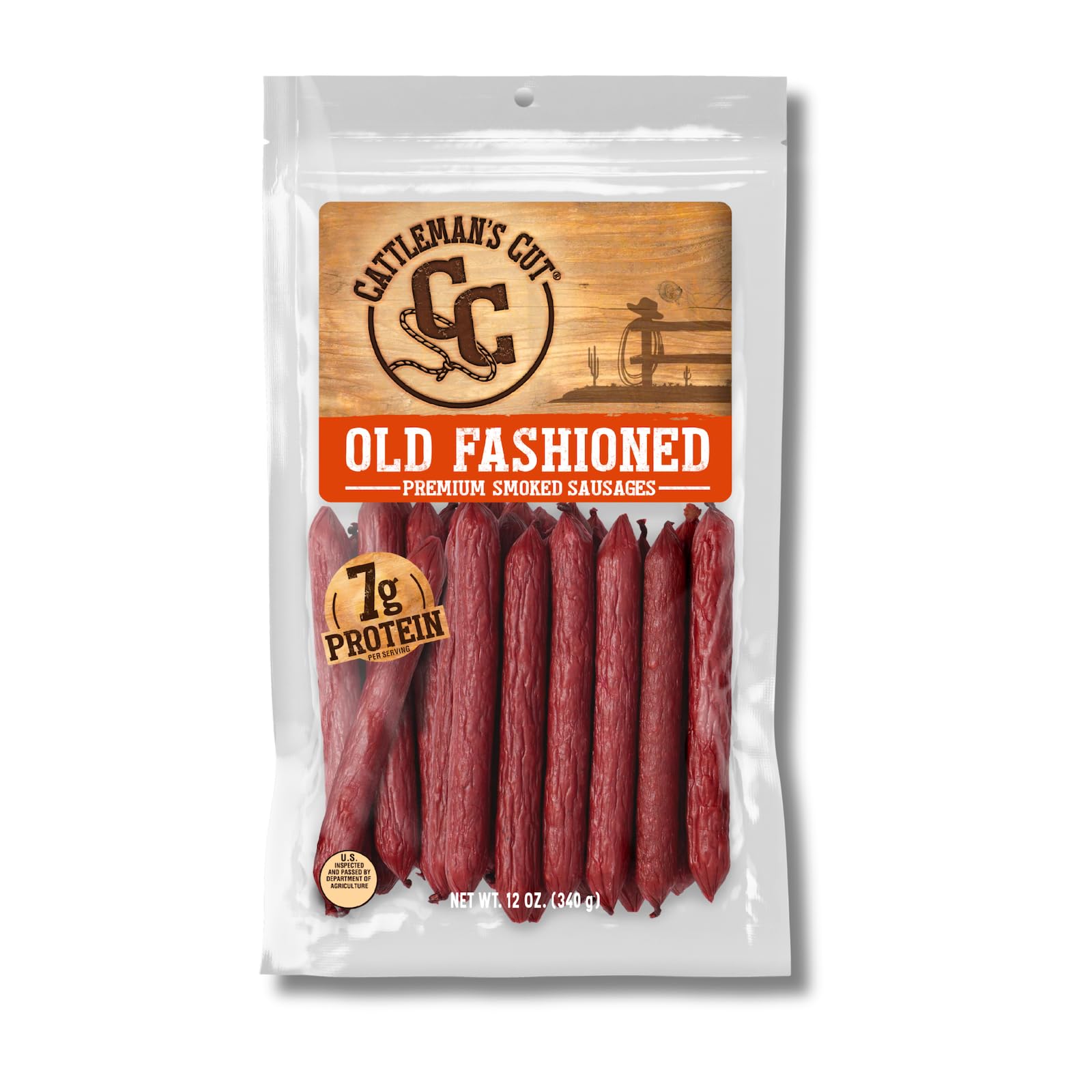 Cattleman's Cut old-fashioned smoke sausage sticks in a 12oz bag with bold flavor