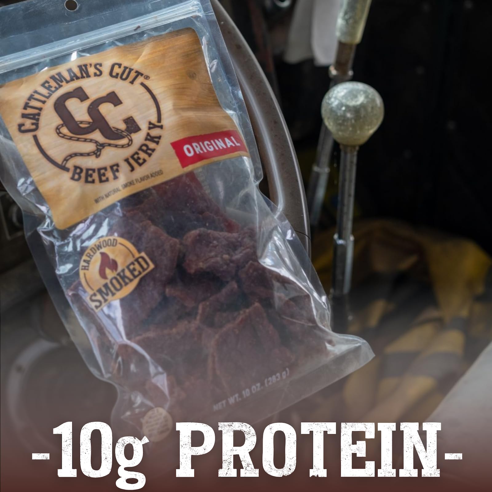 Cattleman's Cut Jerky in resealable bag preserves freshness between sessions.