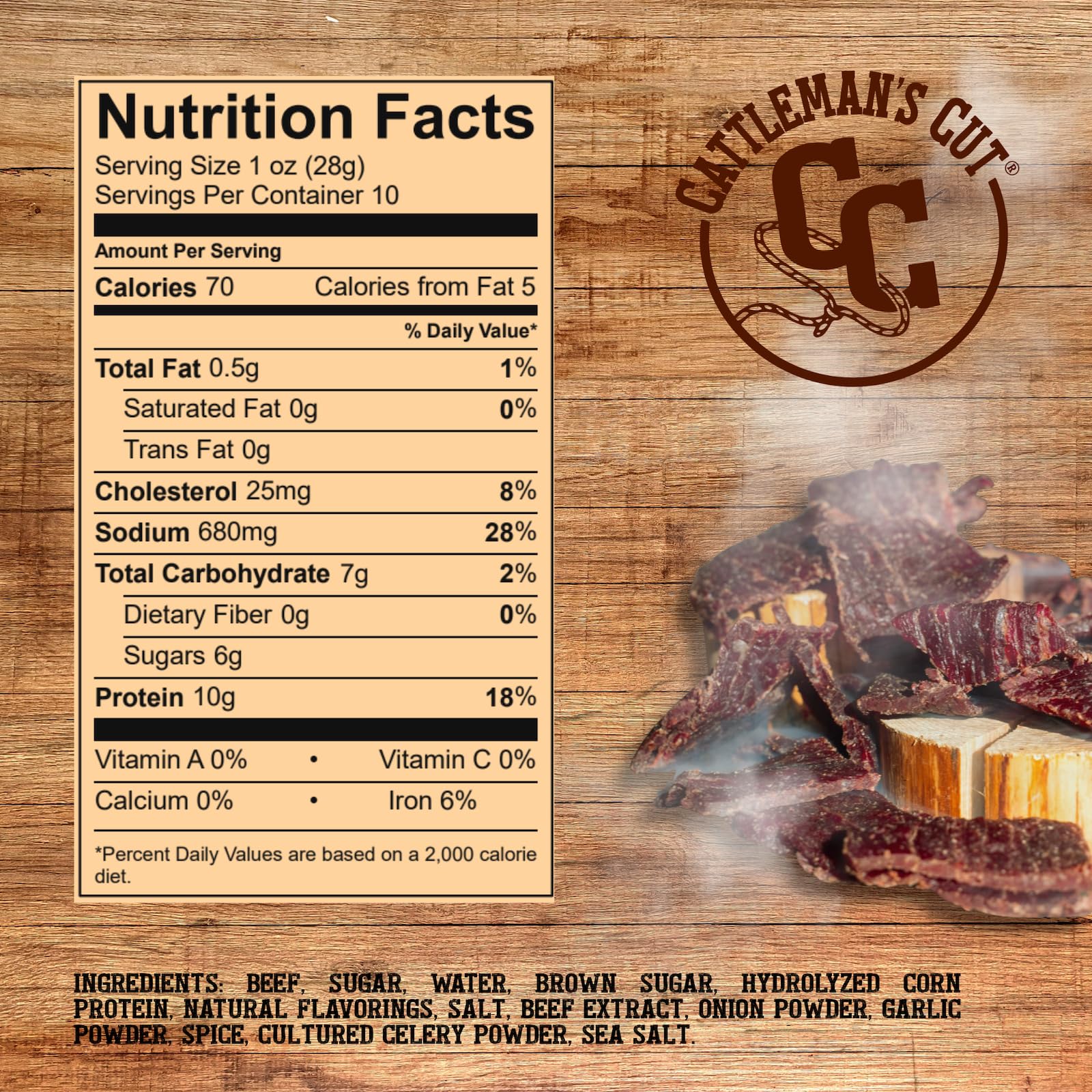 Cattleman's Cut Original Beef Jerky displays tender bite after slow marination.