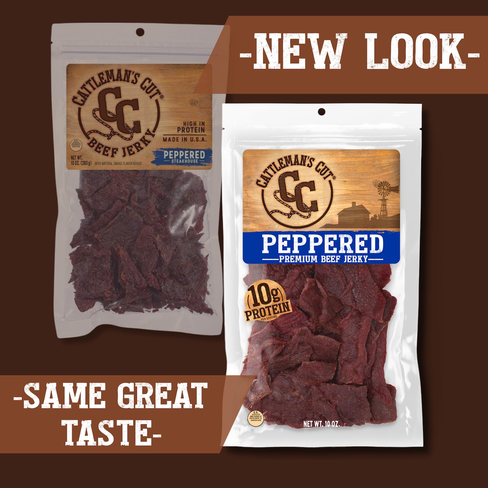 Cattleman's Cut slow-cooked jerky bite with peppery seasoning