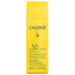 Caudalie Vinosun Protect daily mineral sunscreen bottle showing clean mineral protection.