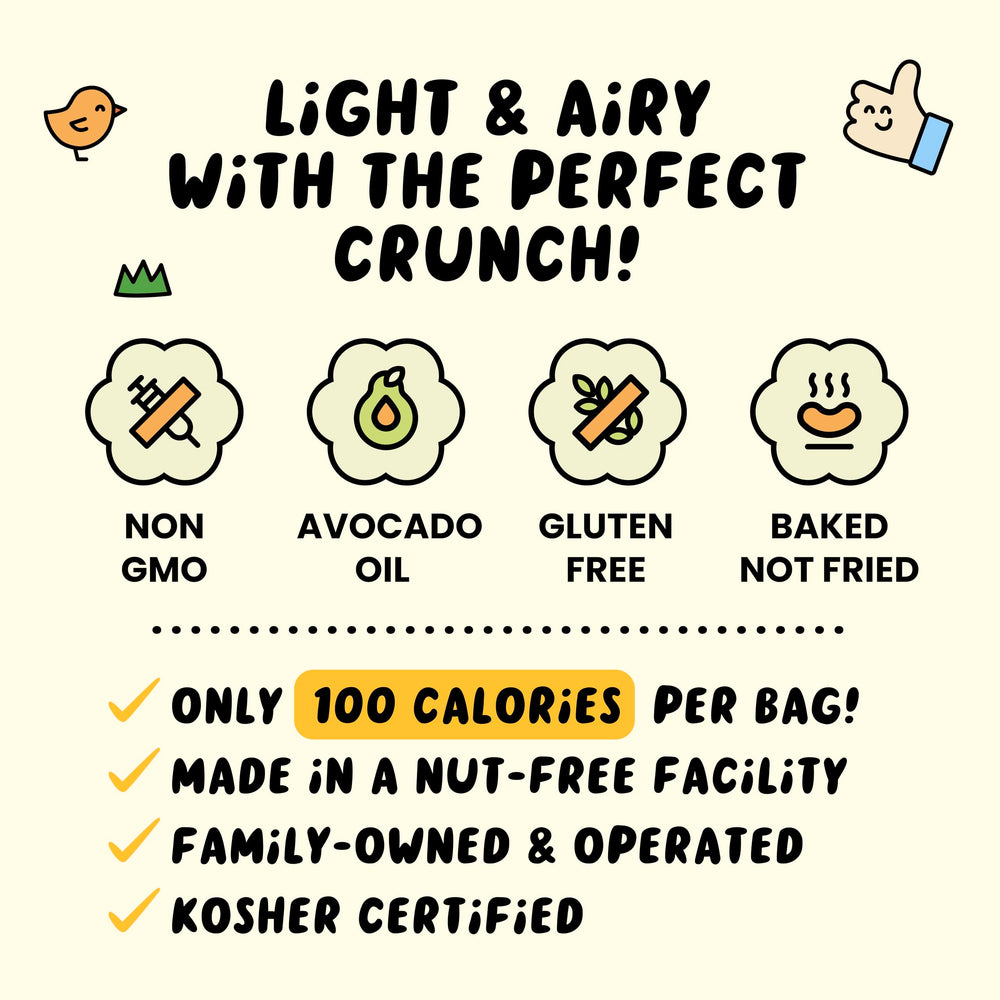 CauliPuffs gluten-free label shown, supporting allergy-conscious snack choices.