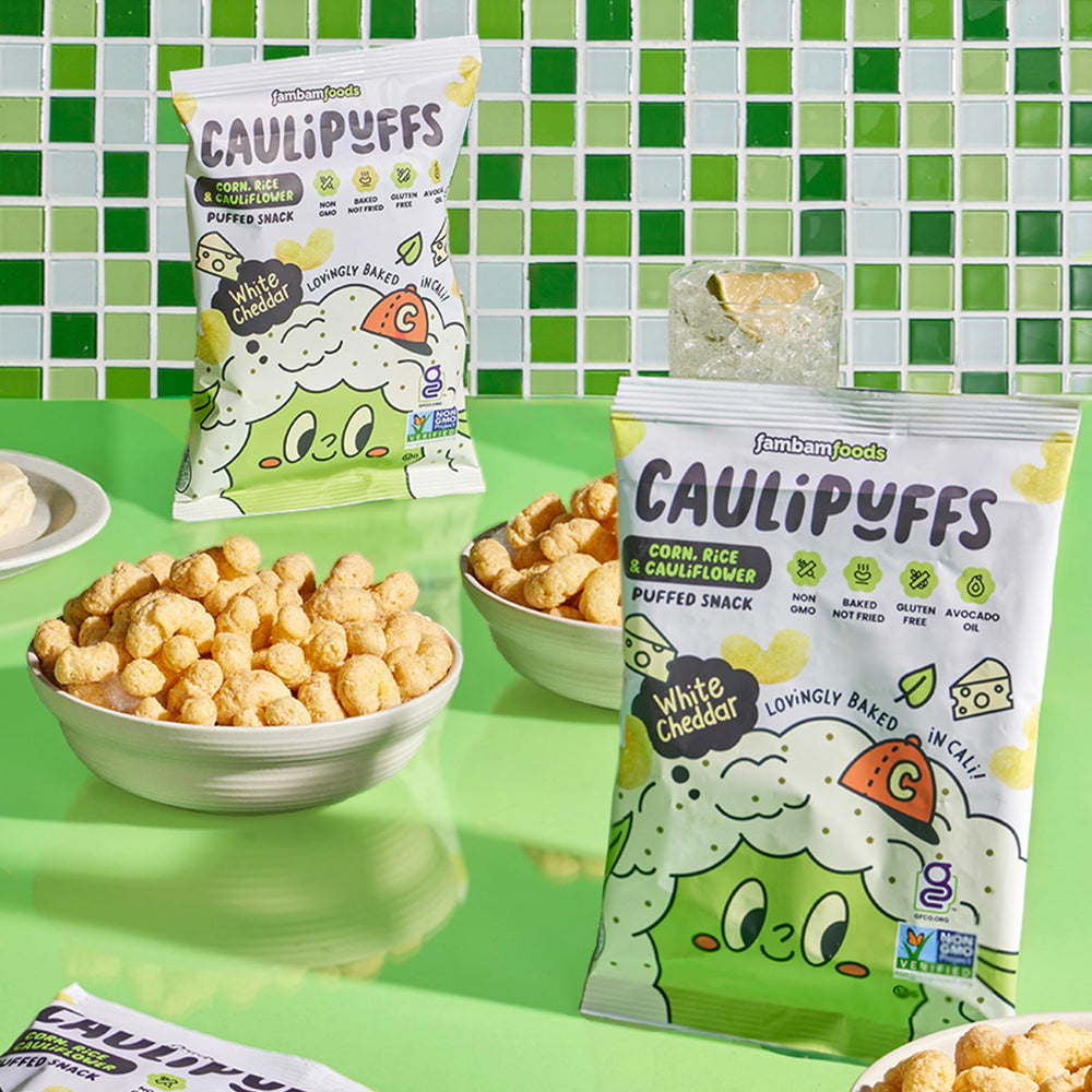 CauliPuffs serving bowl shows family-friendly crunch for shared moments.