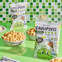 CauliPuffs serving bowl shows family-friendly crunch for shared moments.