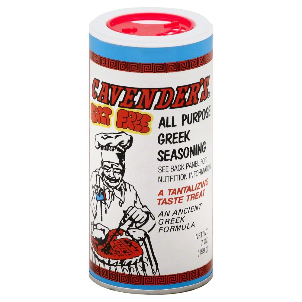 Cavender's Greek seasoning bottle adds vibrant, salt-free flavor to meats and vegetables