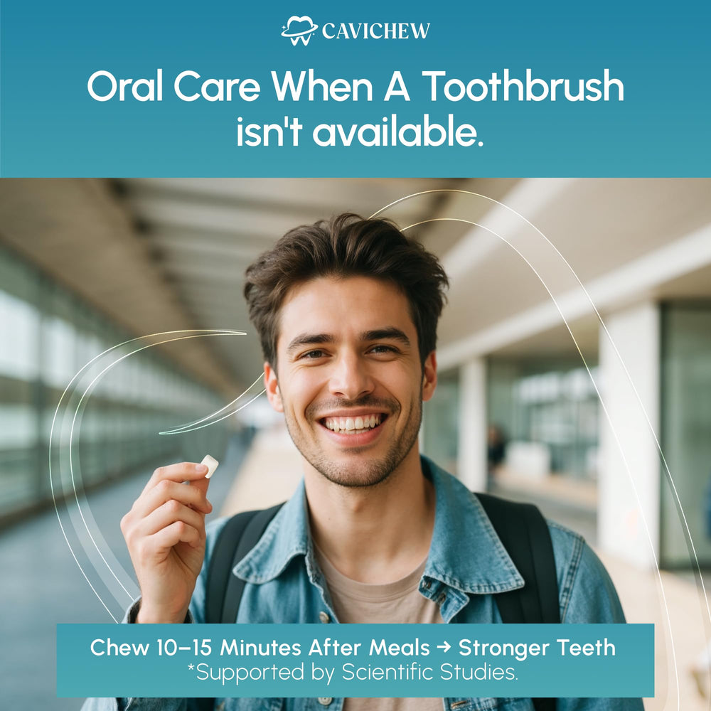 CaviChew silky-texture remineralizing gum avoids chalkiness.