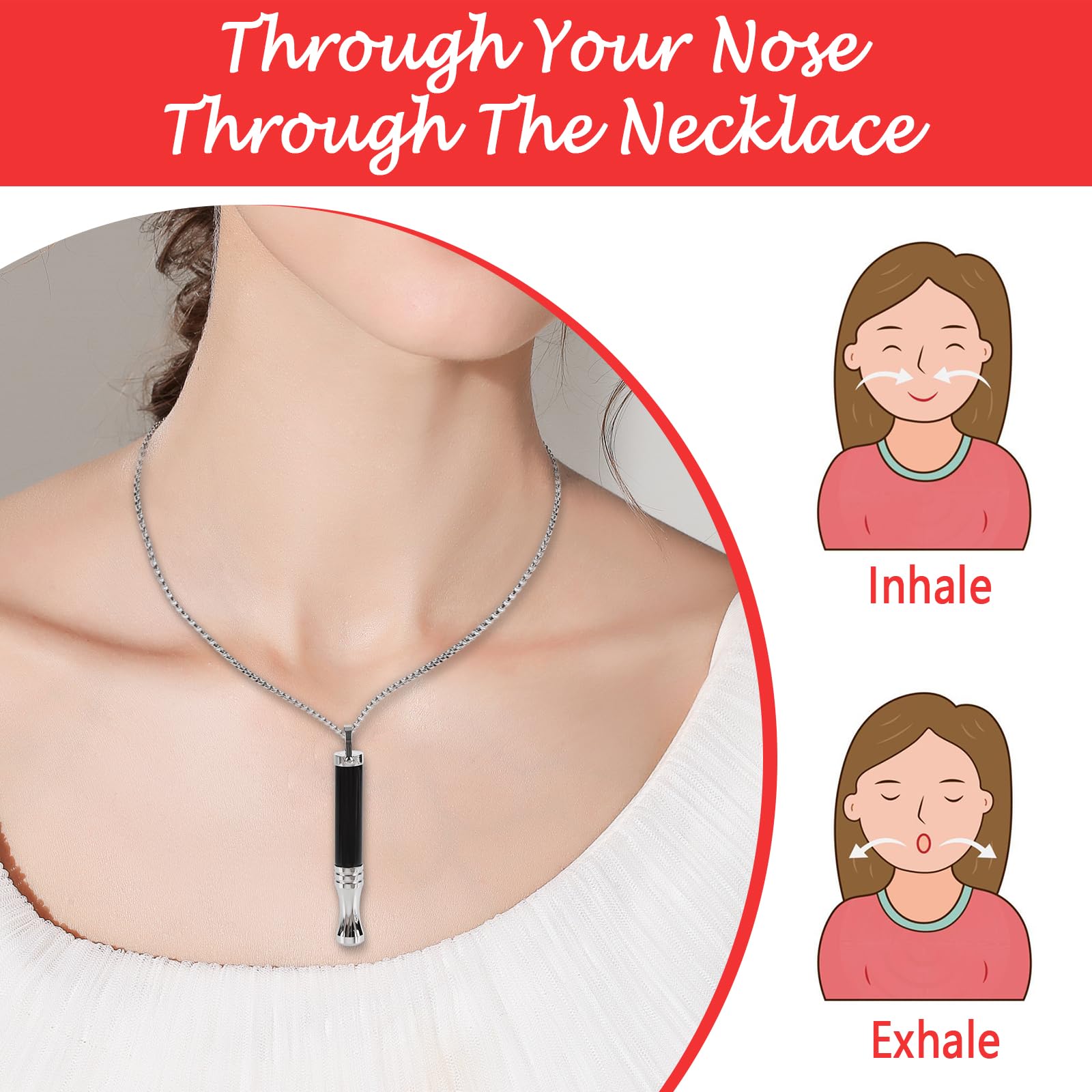 cbcxaok Breathe Free Necklace in use shows calming routine for focus and mindfulness.