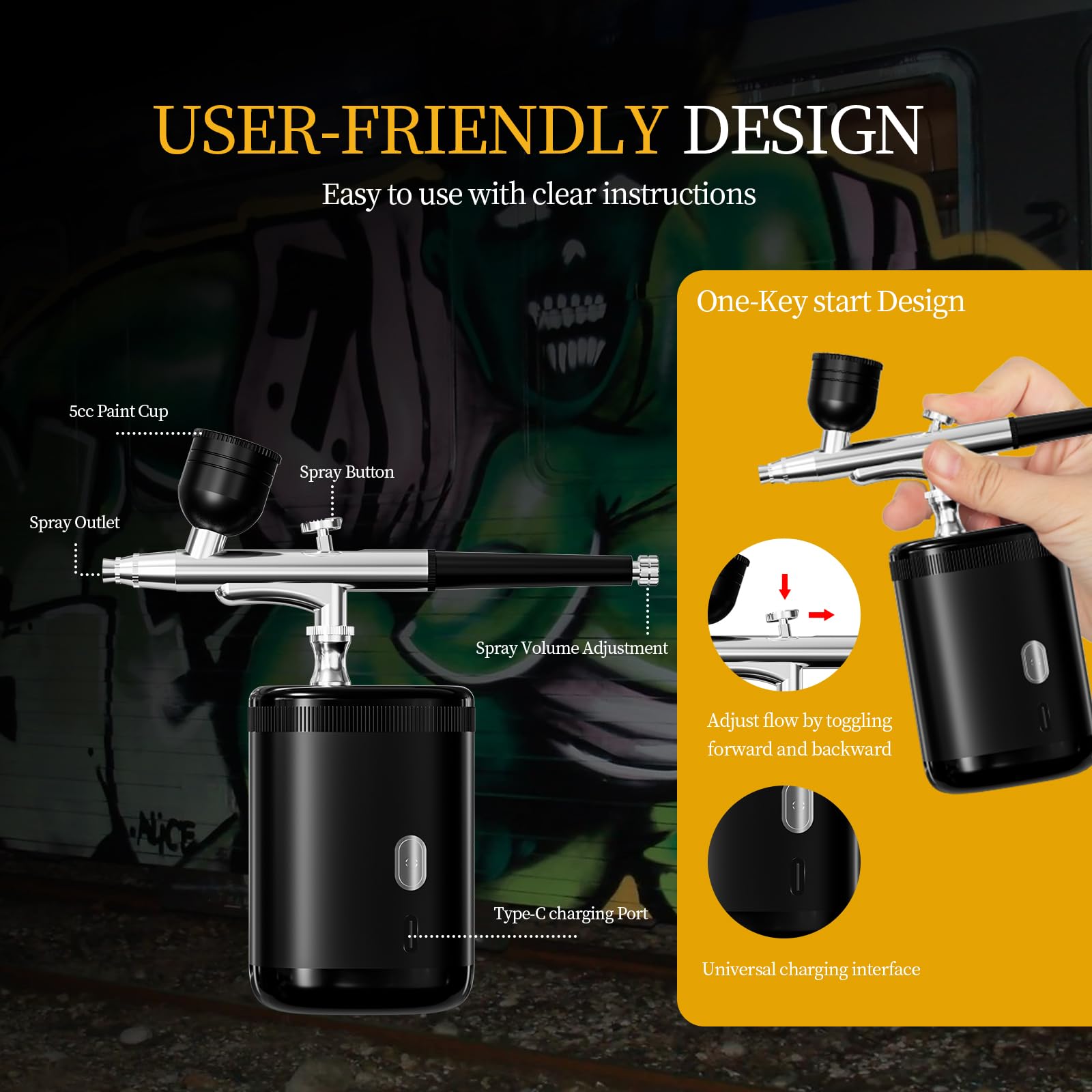 CBVCBV airbrush kit with 0.5mm nozzle for smooth color flow.