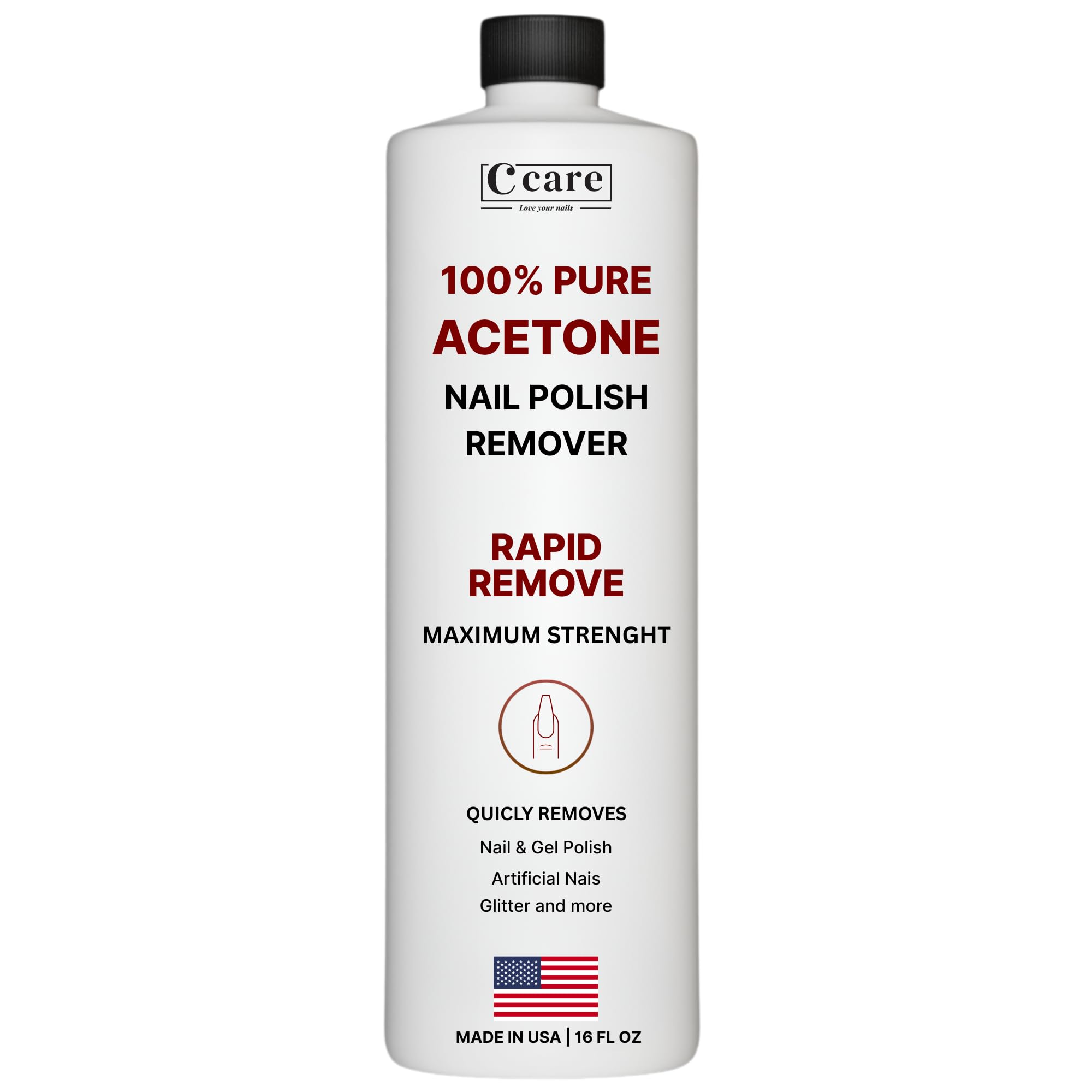 C CARE 100% Pure Acetone bottle for fast polish removal.