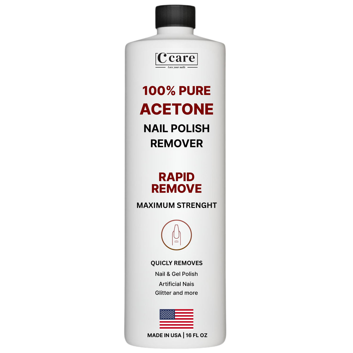 C CARE 100% Pure Acetone bottle for fast polish removal.