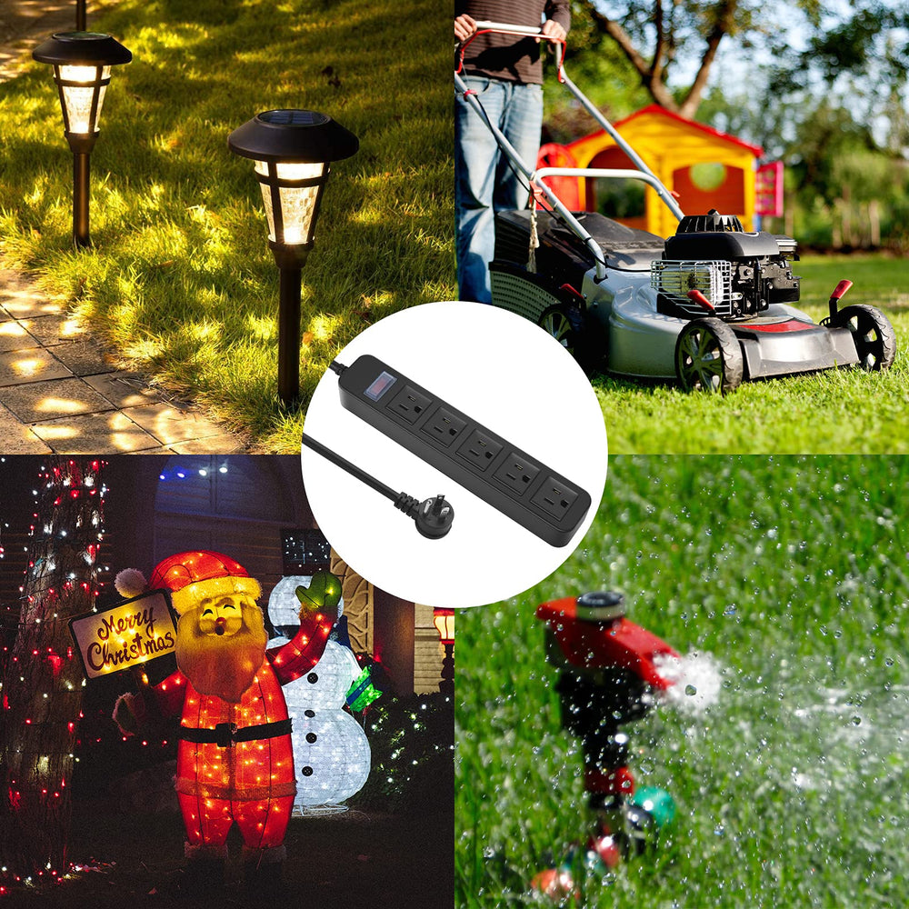 CCCEI black outdoor power strip in garden setup
