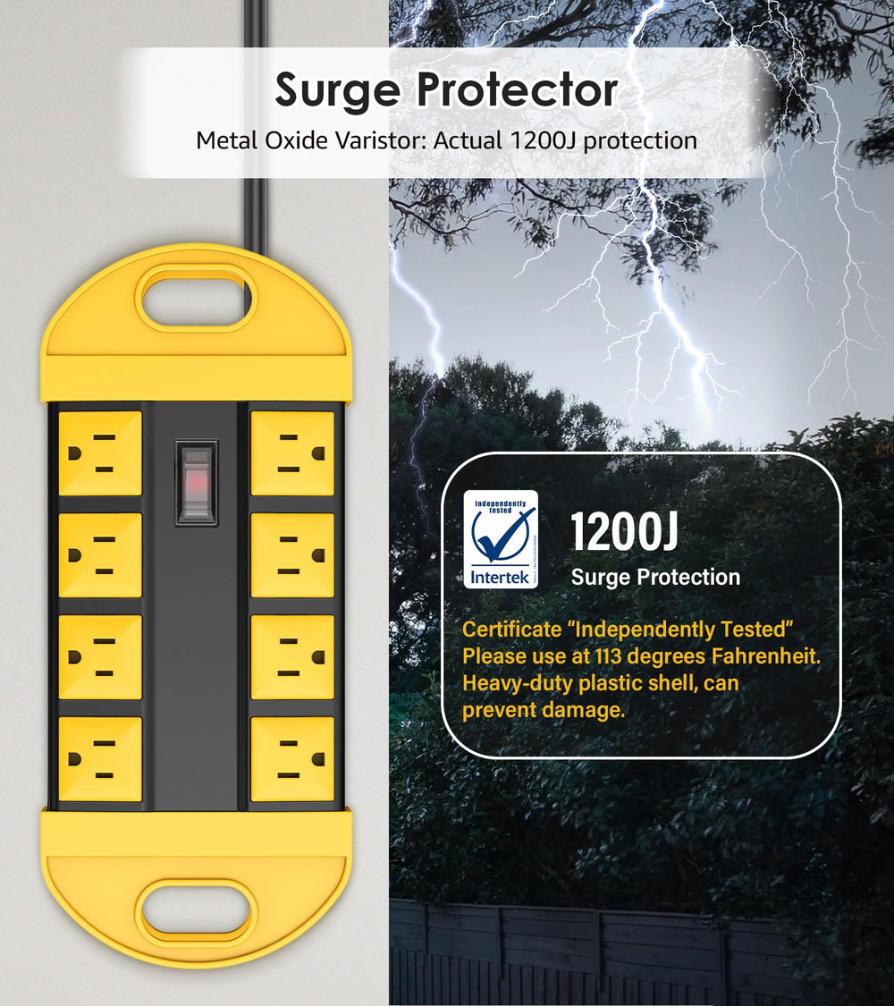 CCCEI surge-protected power strip delivers up to 1200J for connected devices.