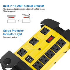 CCCEI 2700J surge-protected power strip with yellow aluminum housing