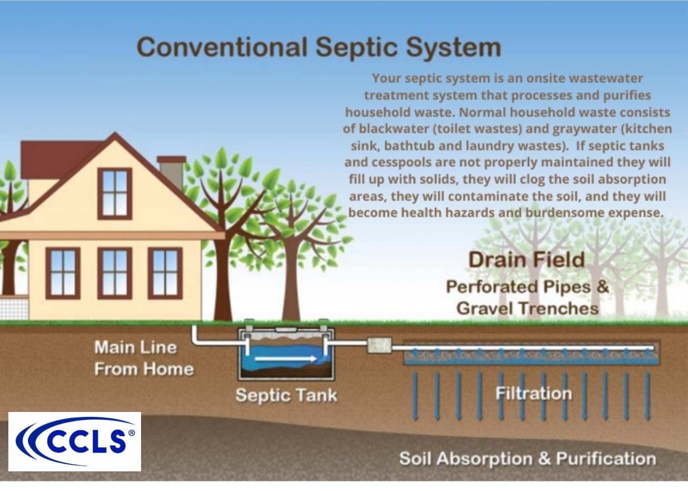 CCLS biodegradable liquid illustration indicates safe home use when directions are followed.
