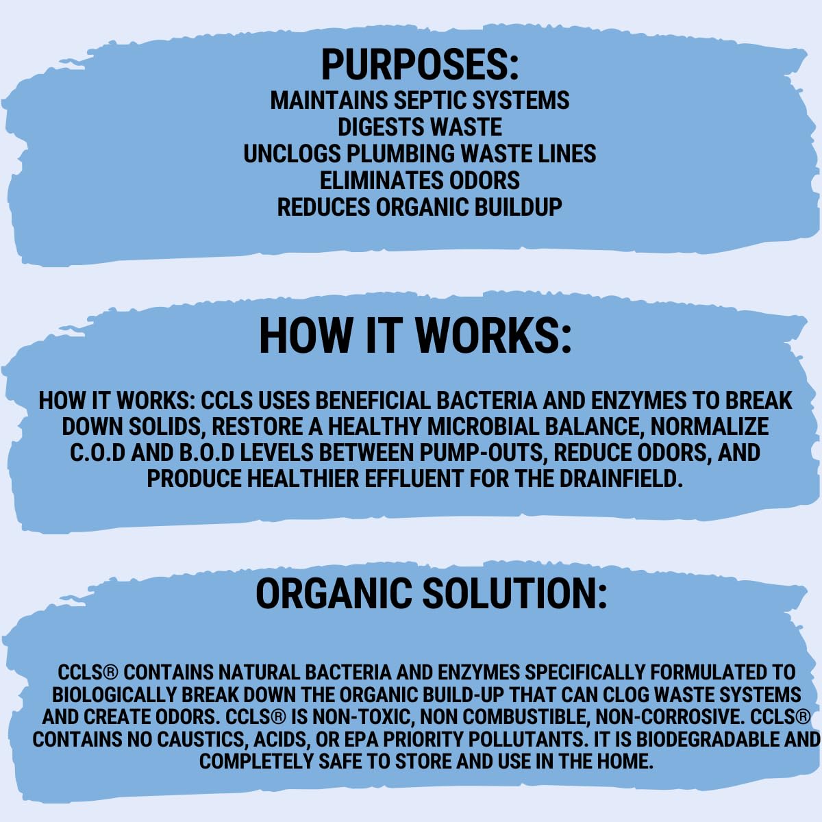 CCLS three-step maintenance graphic shows pumping, filtration, and biological support.