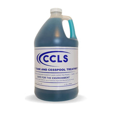 CCLS septic tank treatment bottle pour demonstrates easy maintenance and odor reduction.