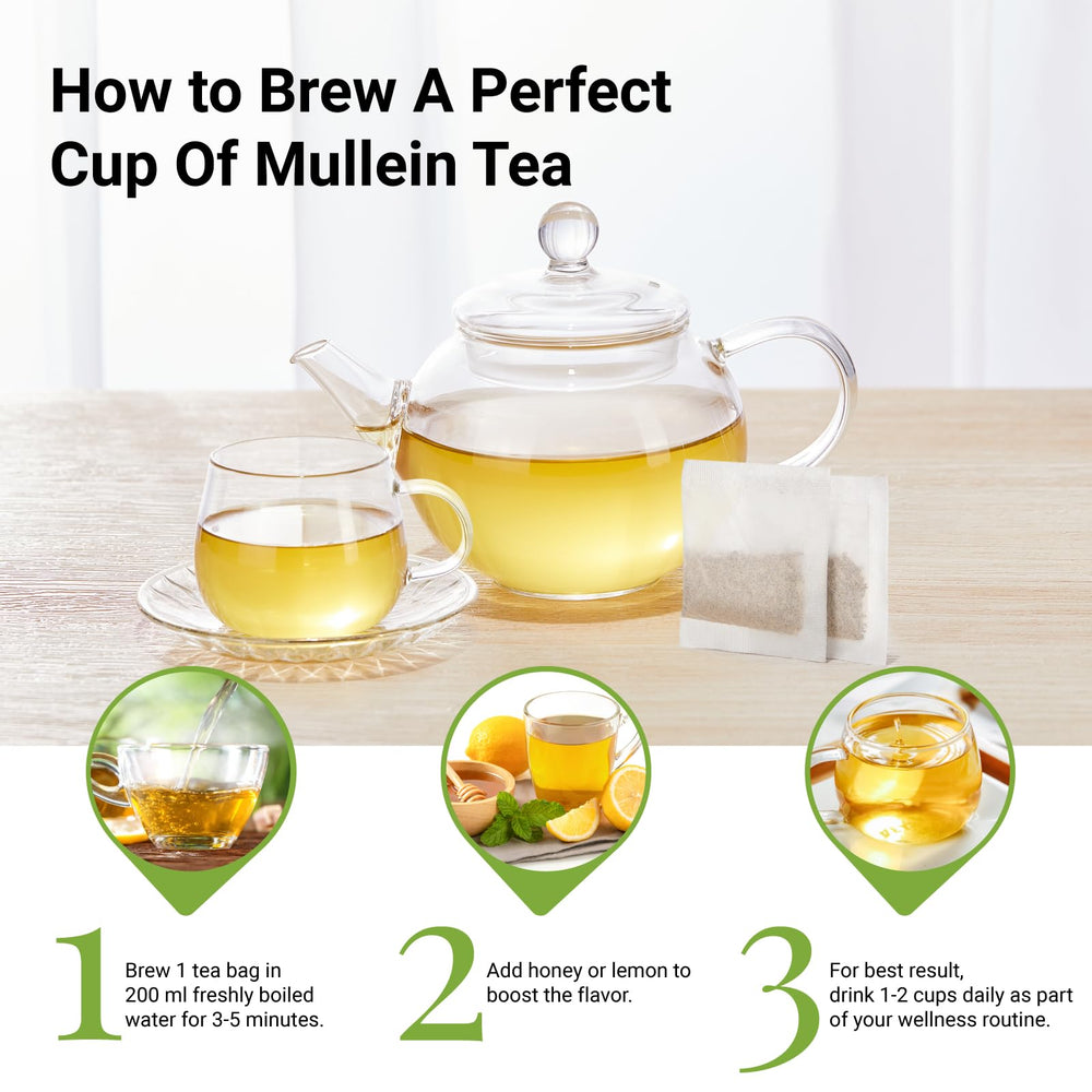 CCnature steeping mullein tea for rich flavor in four minutes.
