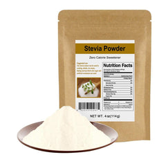 CCnature Stevia Powder 4oz in a jar shows zero-calorie sweetness for beverages