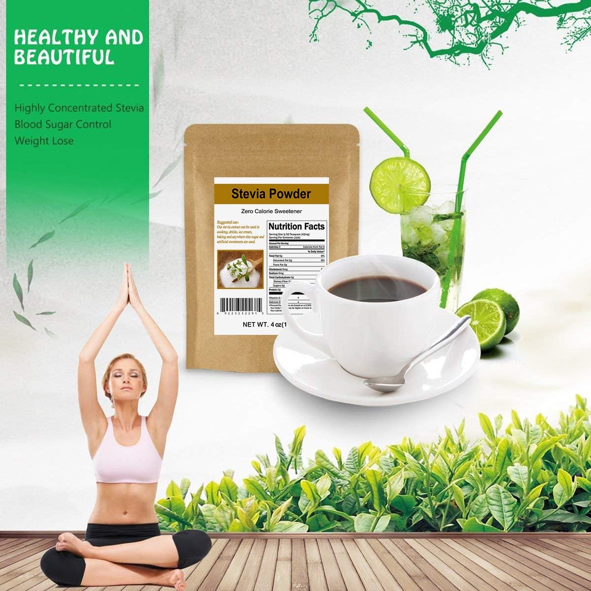 CCnature Stevia Powder measuring scoop illustrates easy portioning
