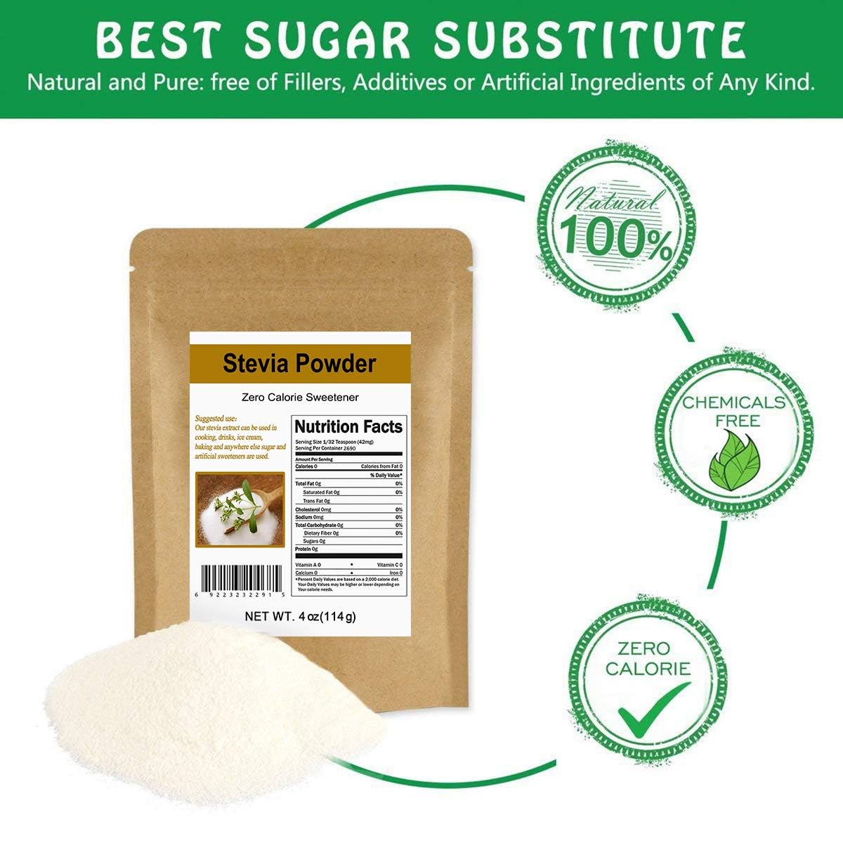 CCnature Stevia Powder texture on a spoon resembles sugar for smooth mixing
