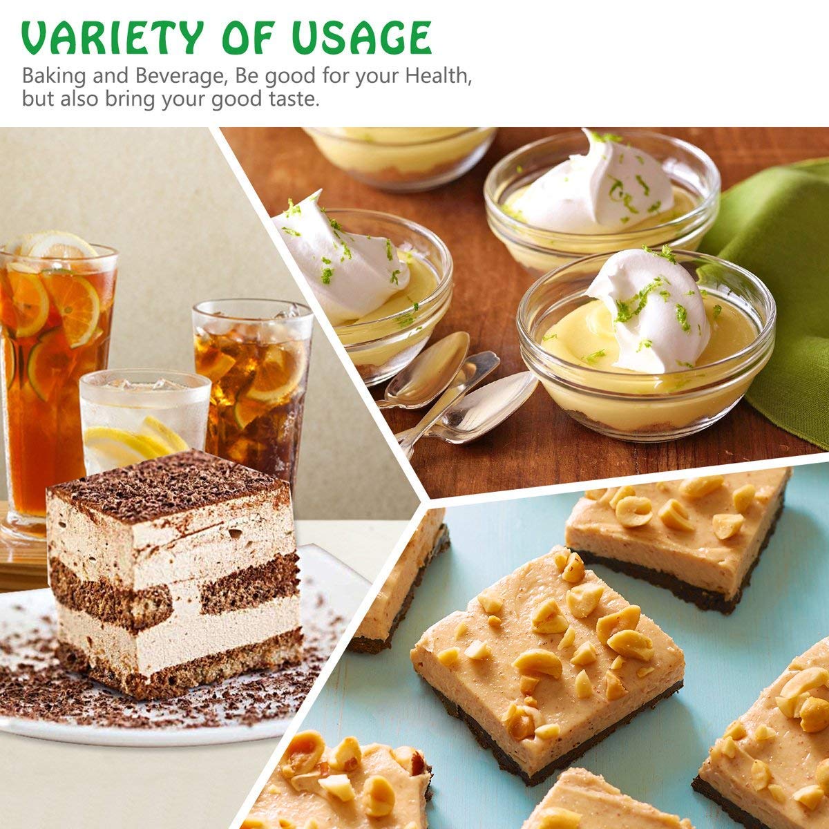  CCnature Stevia Powder uses in drinks, desserts, and baked goods