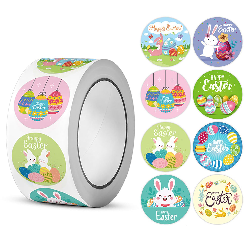 Ccswybf Easter stickers roll with 500 pieces in colorful designs for gift packaging.