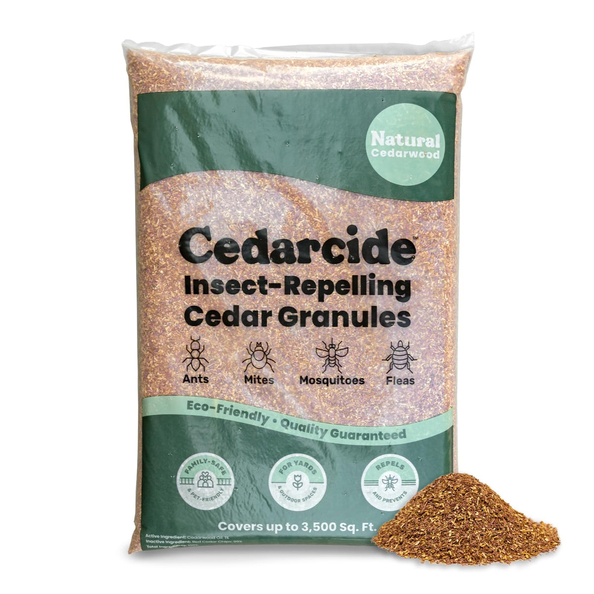 Cedarcide Original Cedar Granules packaging highlights natural pest protection for yards