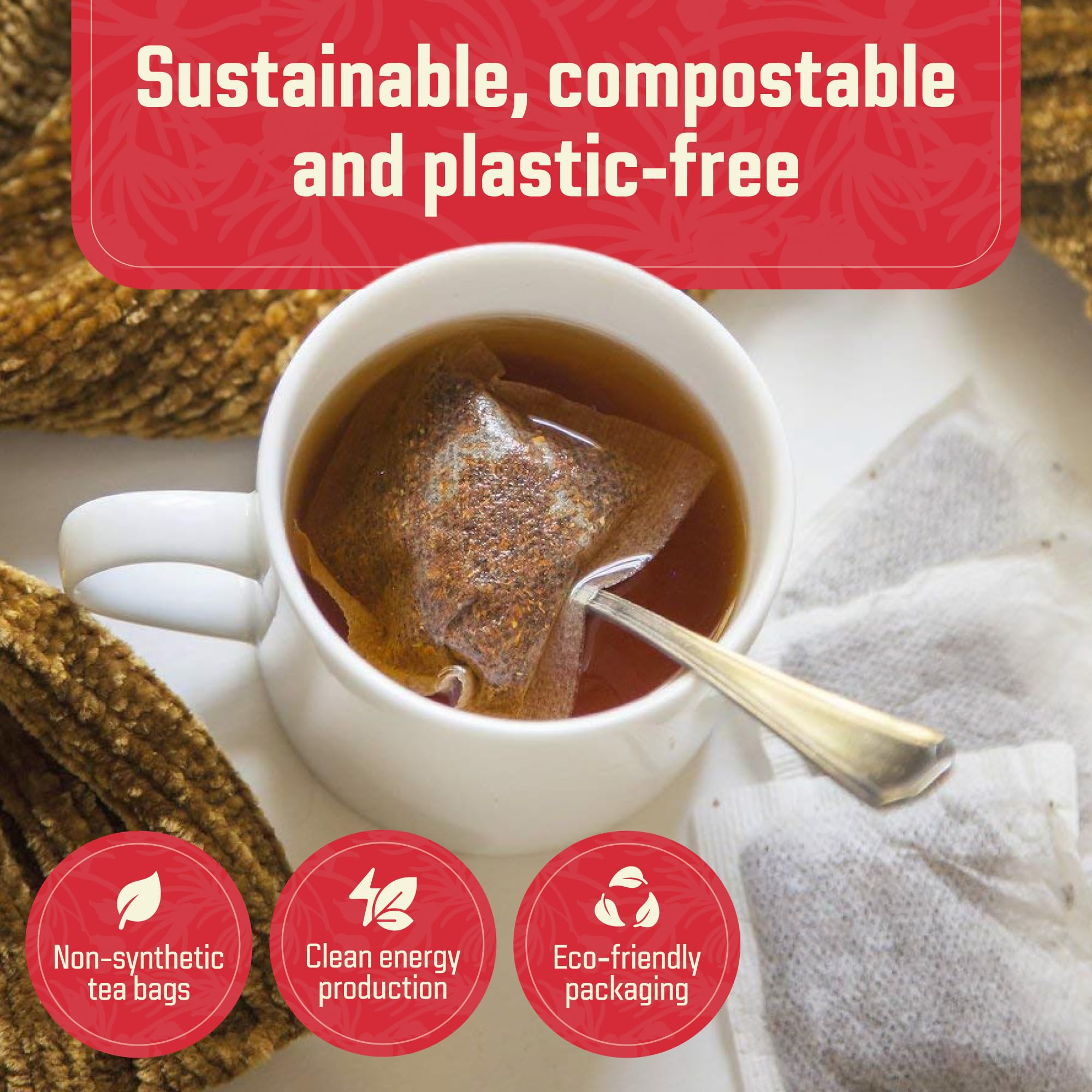 Cederberg Organic Rooibos tea bags display pure needle-cut leaves for clean brew.