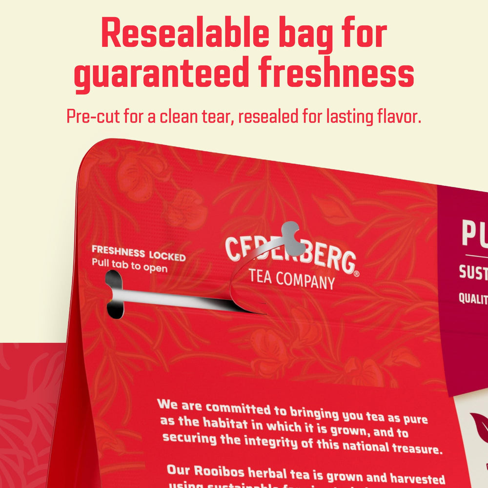Cederberg Rooibos tea bags offer a mellow, earthy flavor profile.