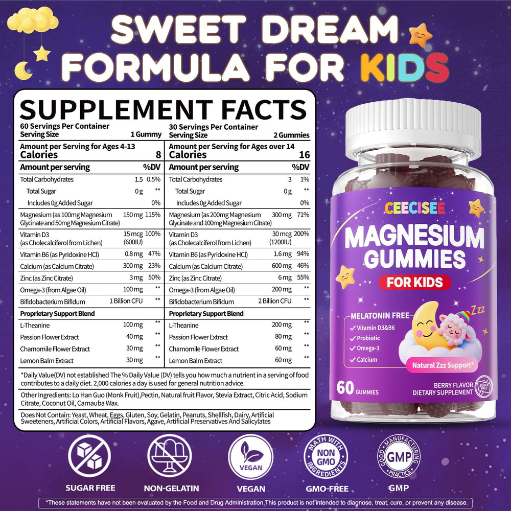 Ceecisee Kids Magnesium Gummies bottle close-up with delicious berry flavor