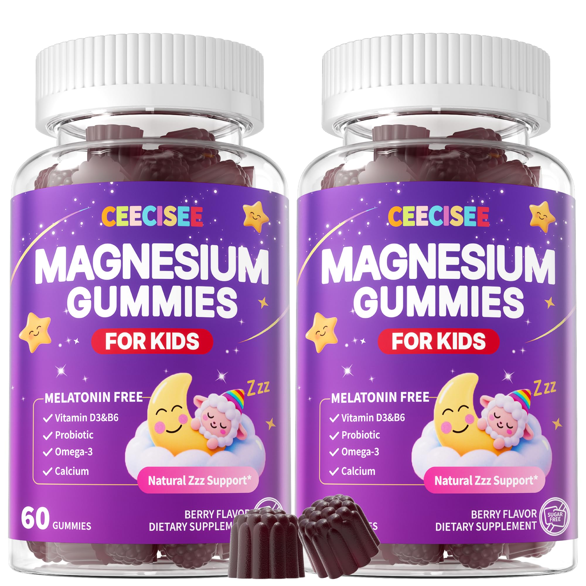 Ceecisee Kids Magnesium Gummies jar close-up for nightly support