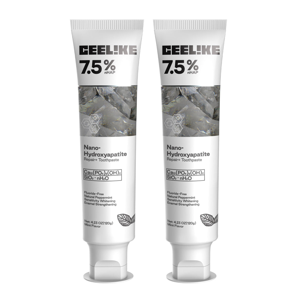 CEELIKE toothpaste seven point five percent hydroxyapatite tube closeup showing enamel support