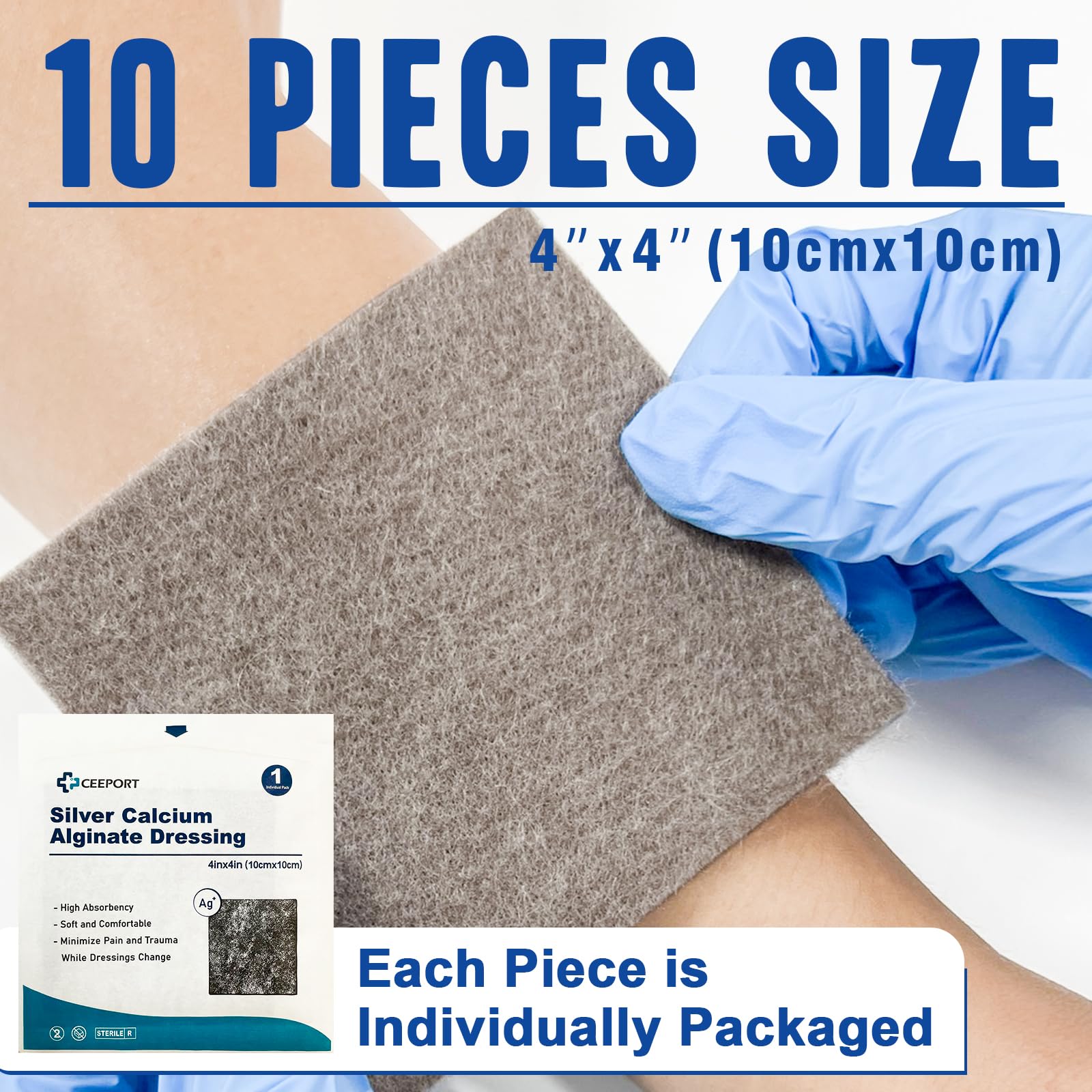 Ceeport Ag 4x4 removal image demonstrates gentle, non-stick dressing for painless changes.