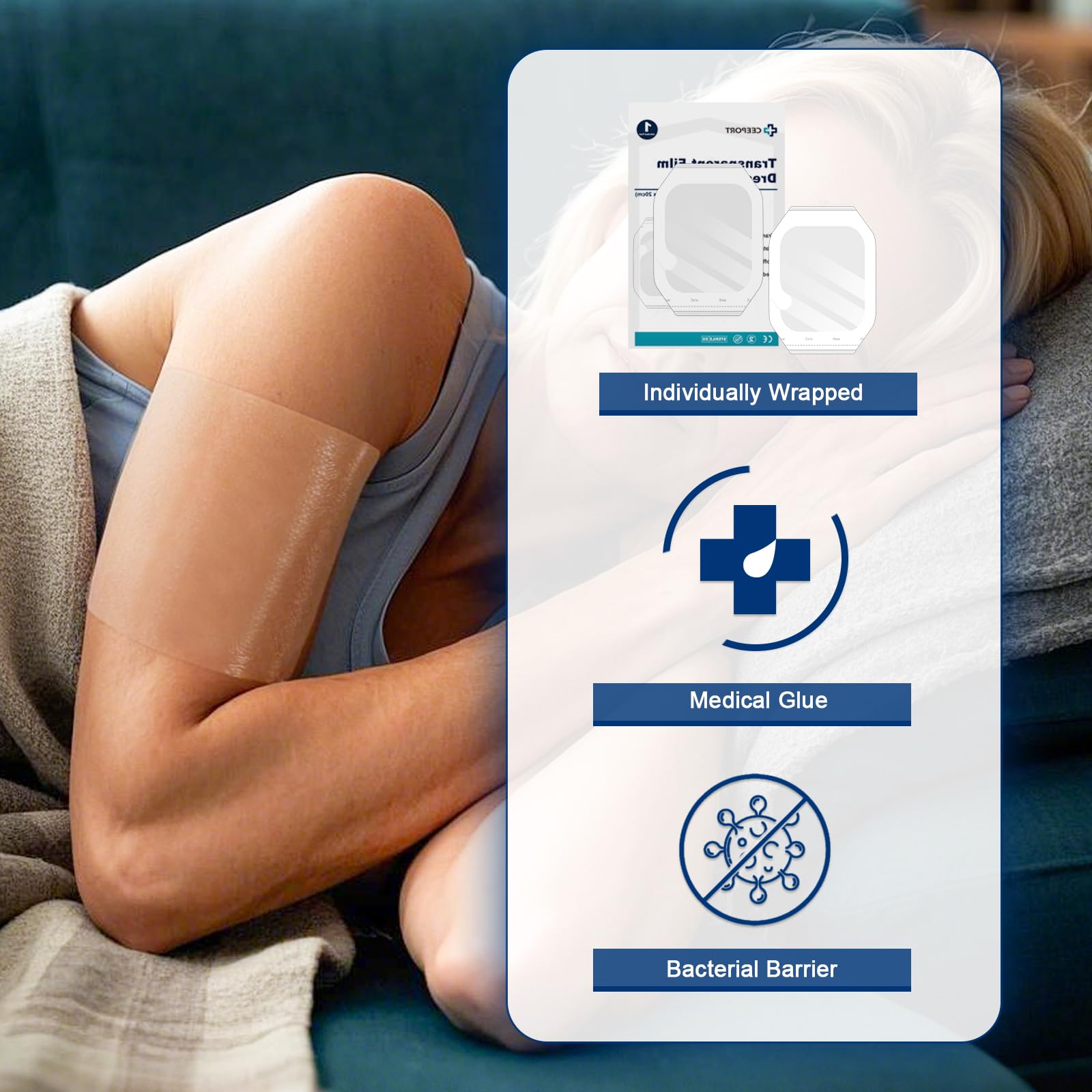 Ceeport dressing on skin demonstrating flexible, movement-friendly fit