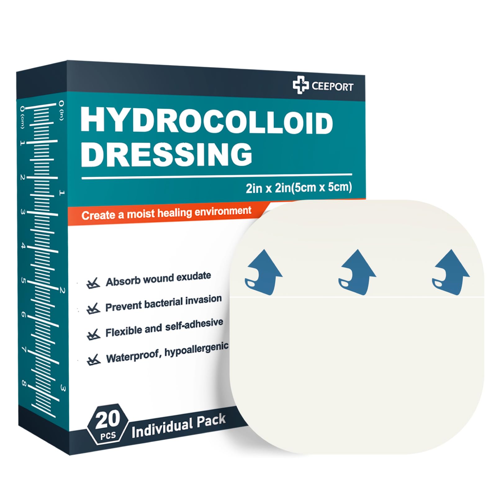 Ceeport hydrocolloid bandage 2x2 ultra-thin protects wounds discreetly and absorbs moisture