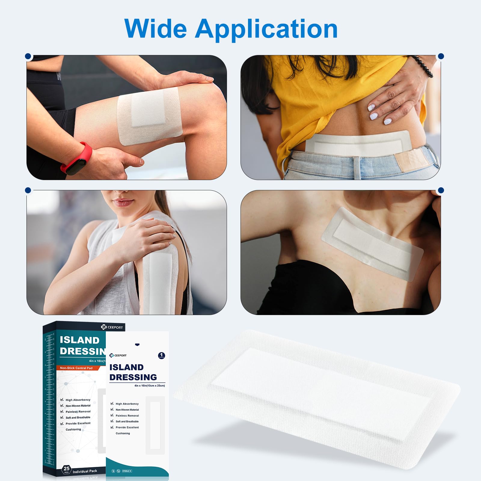Ceeport Wound Care Gauze Border demonstrating breathable protection and absorption.