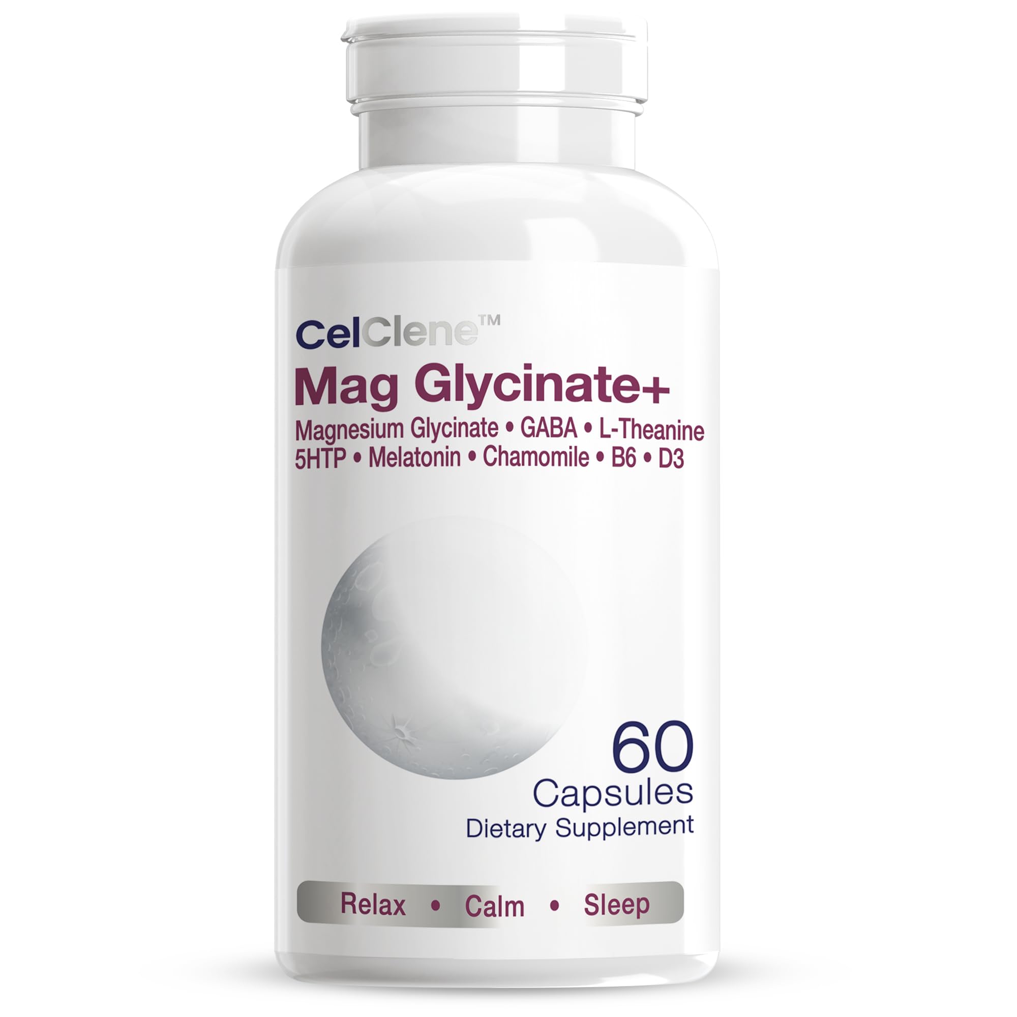 CELCLENE Magnesium Glycinate+ bottle for daily stress support.