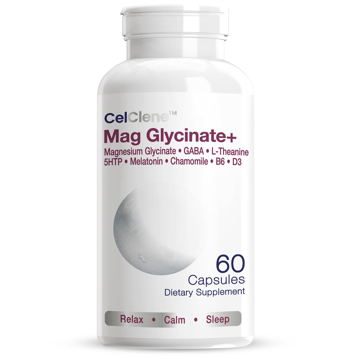 CELCLENE Magnesium Glycinate+ bottle for daily stress support.