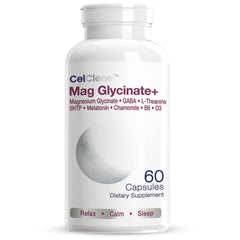 CELCLENE Magnesium Glycinate+ bottle for daily stress support.