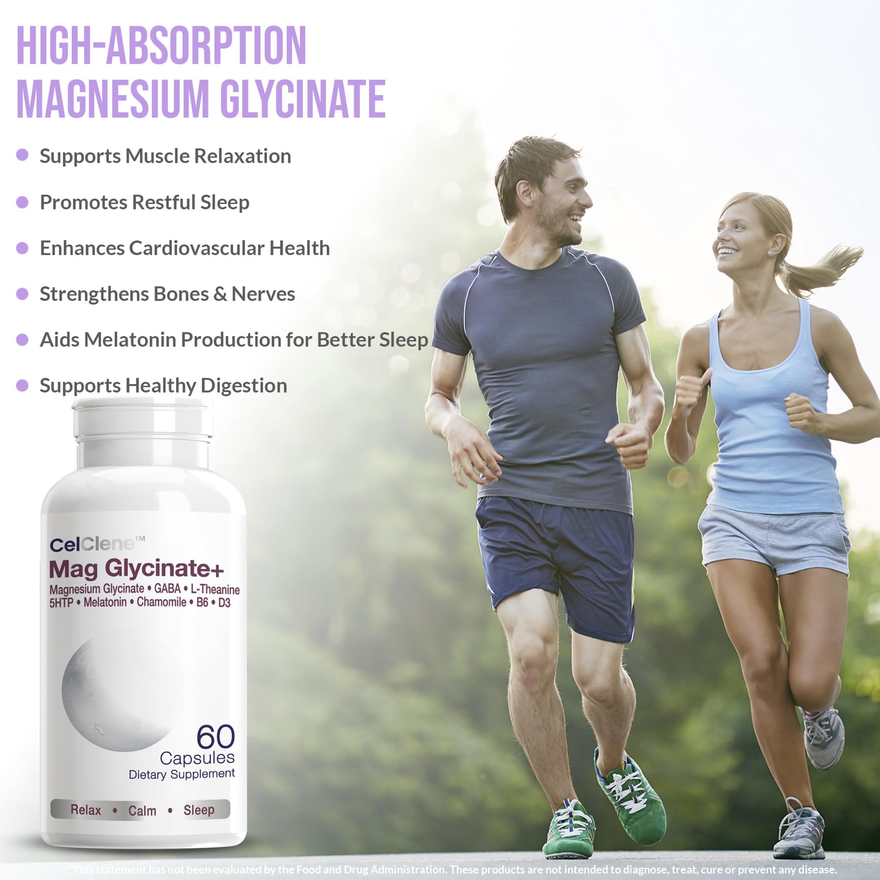 CELCLENE Magnesium Glycinate+ ingredient blend with GABA and L-Theanine.