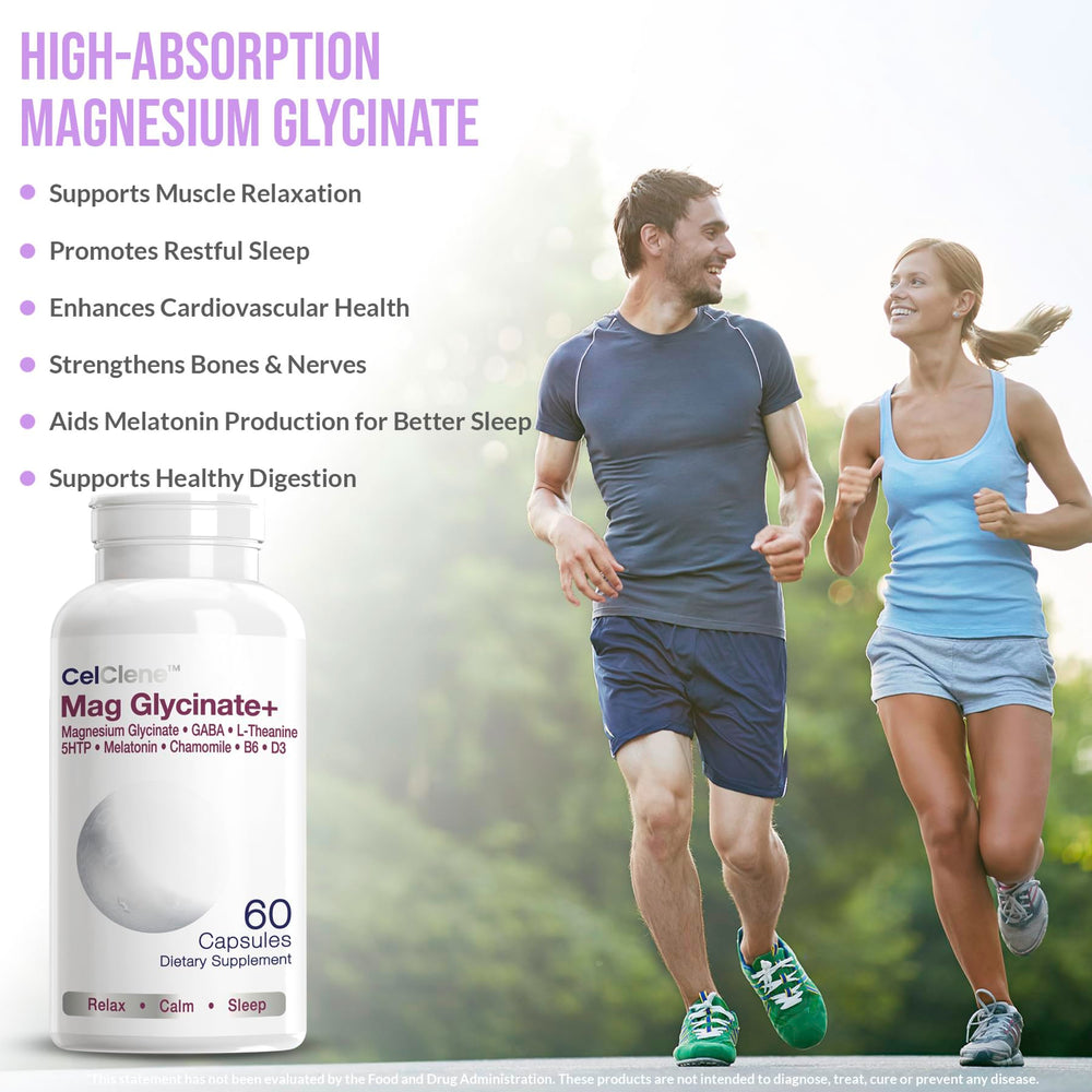 CELCLENE Magnesium Glycinate+ ingredient blend with GABA and L-Theanine.