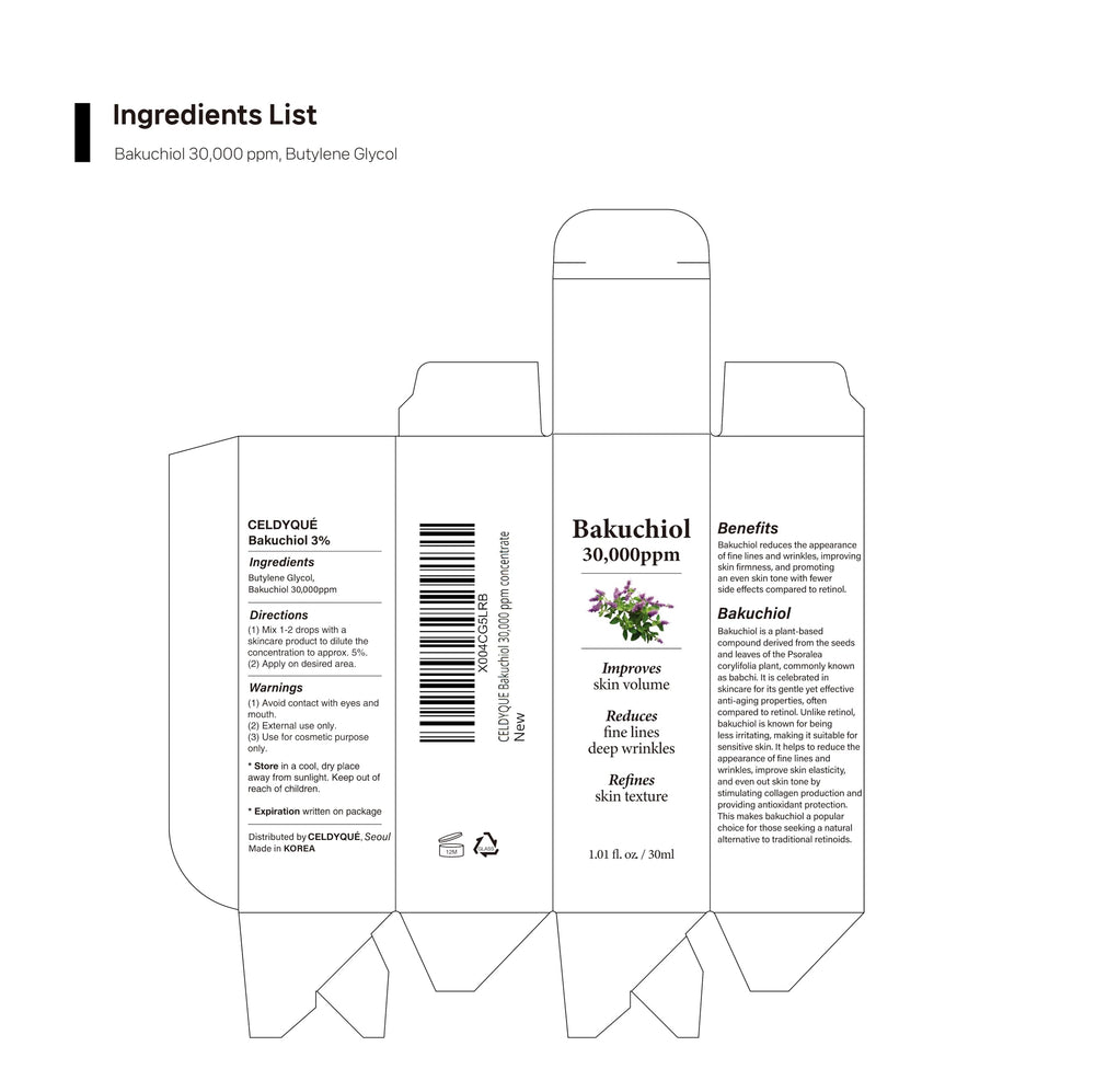 CELDYQUE Bakuchiol concentrate label closeup showing concentration