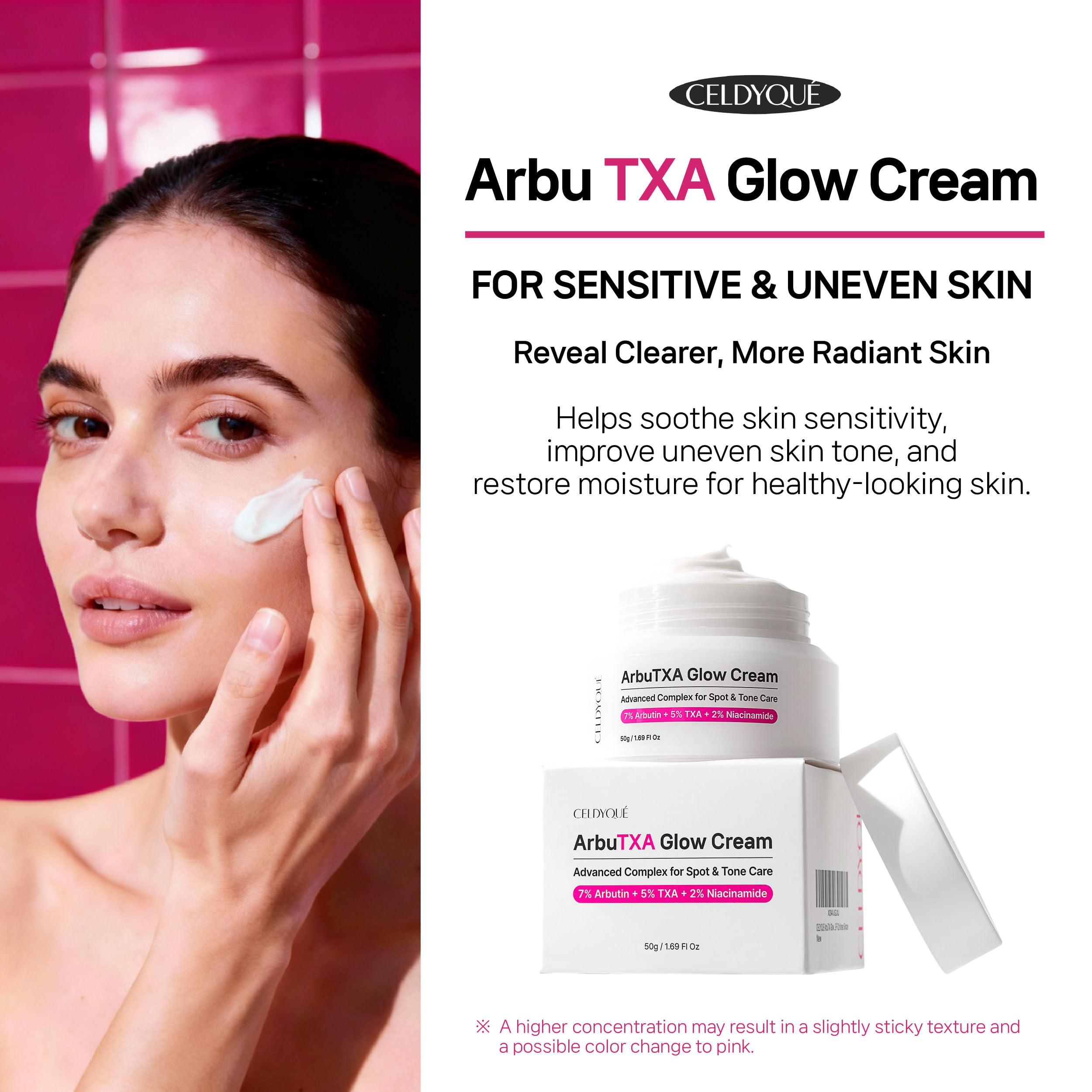 CELDYQUE Cica and green tea soothing blend calms redness and discomfort.