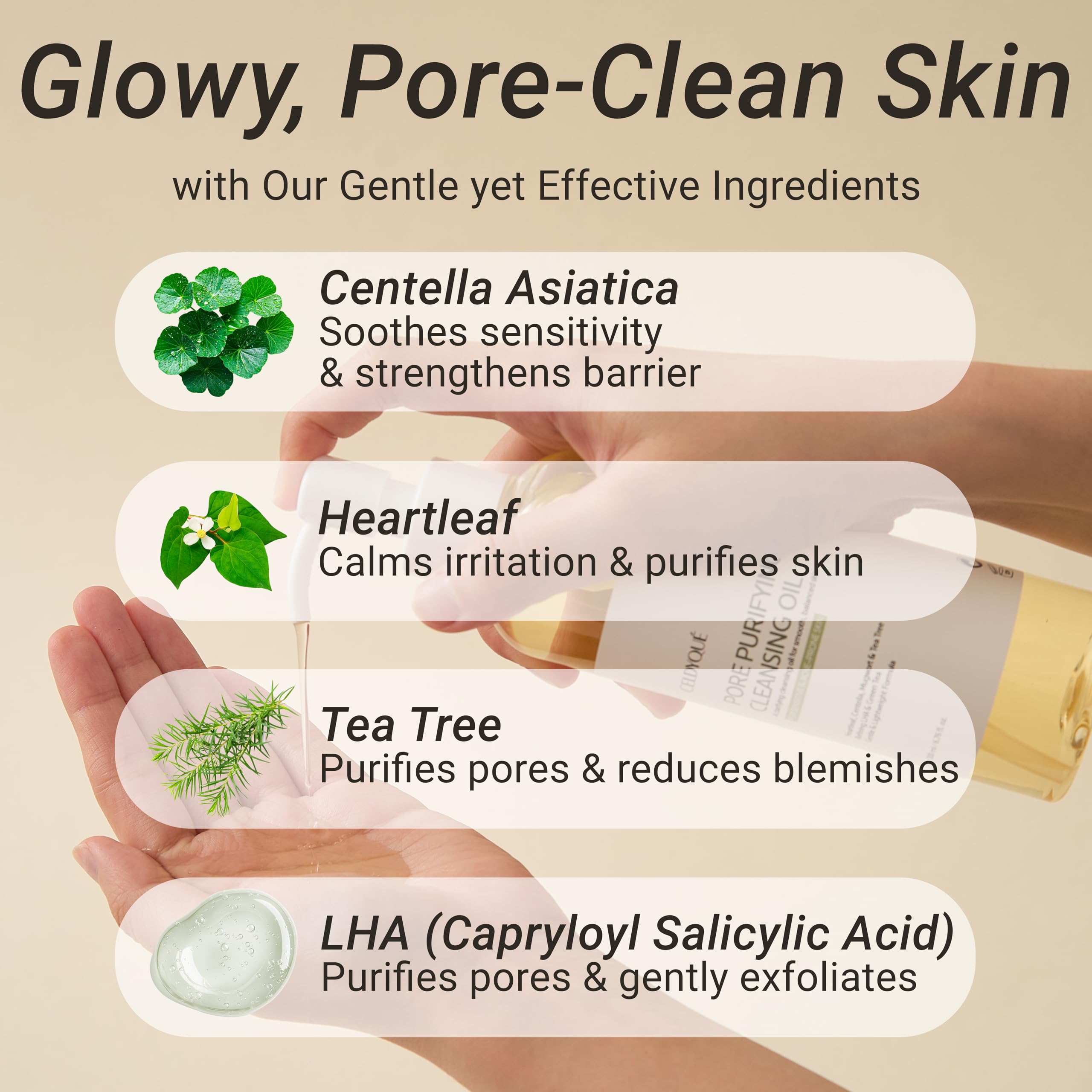 CELDYQUE cleansing oil texture close-up showing silky emulsion.