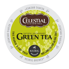 Celestial Seasonings authentic green tea K-Cup box front for quick, flavorful brews.