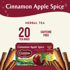Celestial Seasonings Cinnamon Apple Spice box packaging showcases vibrant branding and natural ingredients