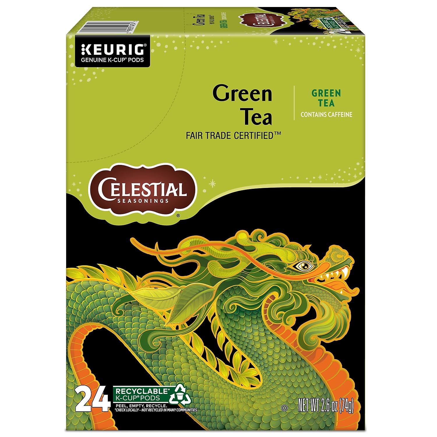 Celestial Seasonings fair trade certified seal shown on box.