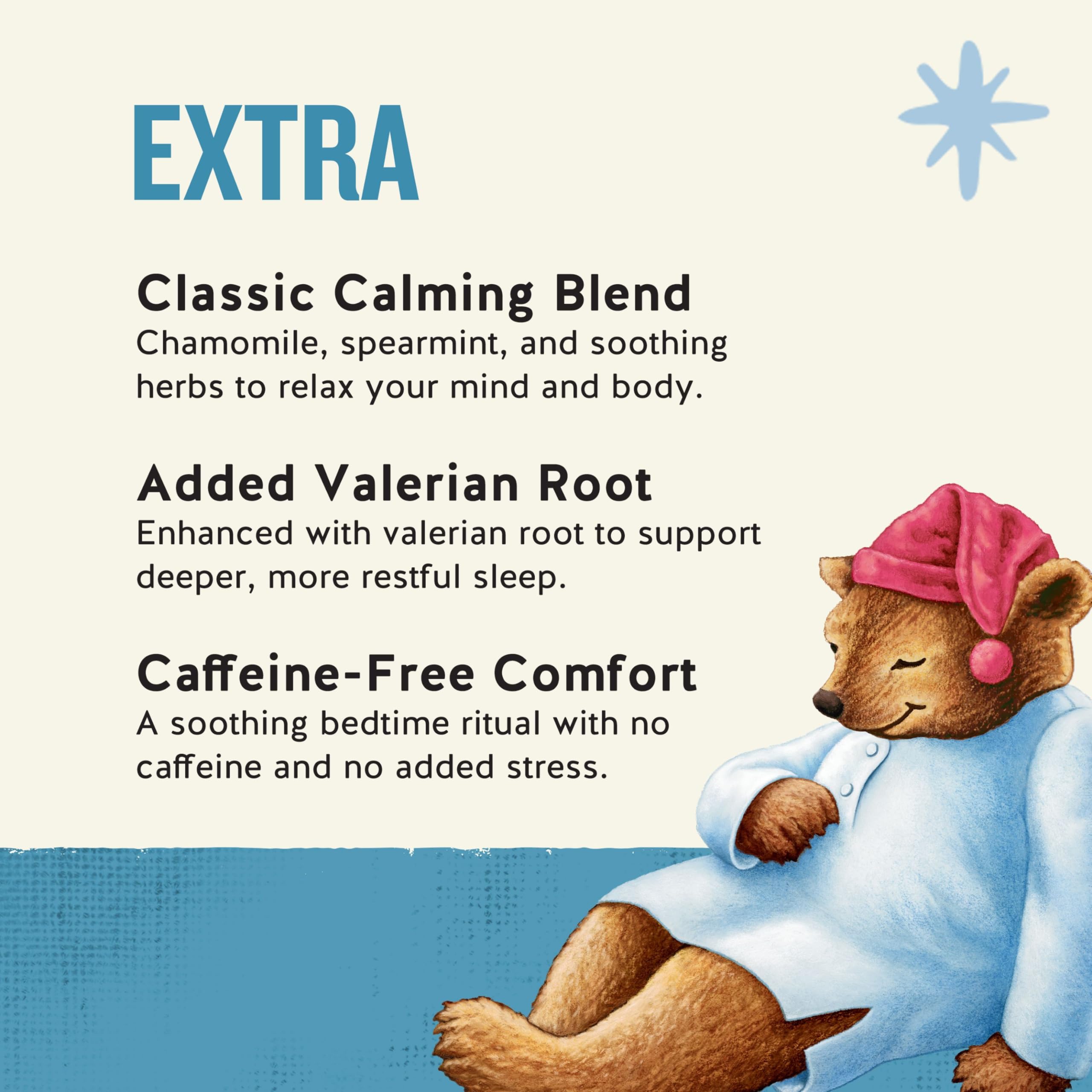 Close view of Sleepytime Extra ingredients with chamomile and valerian.