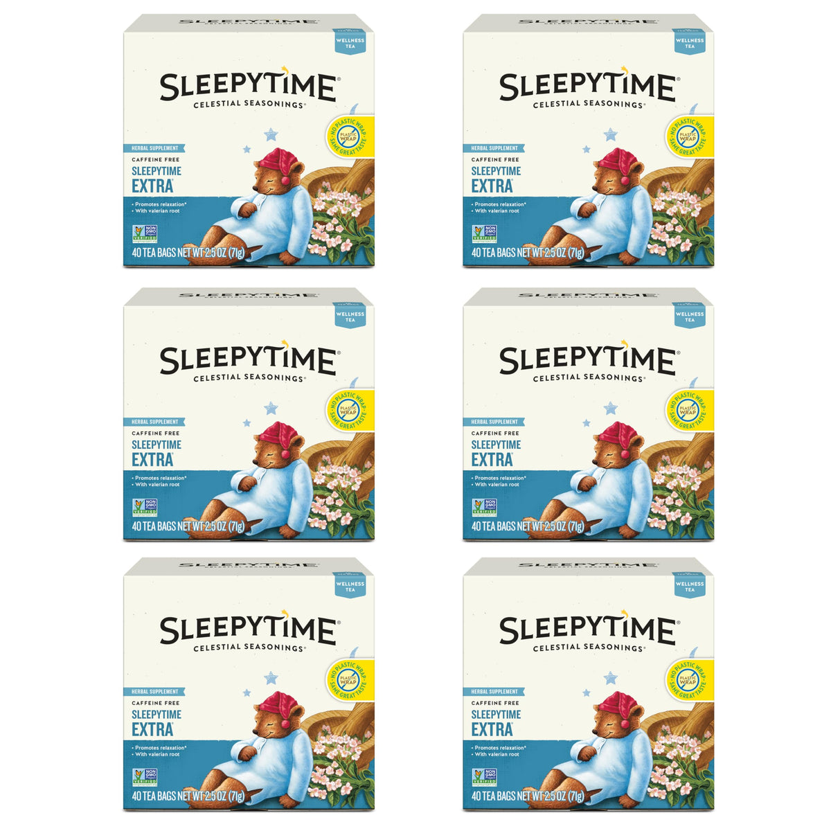 Celestial Seasonings Sleepytime Extra box front for a calming bedtime ritual.